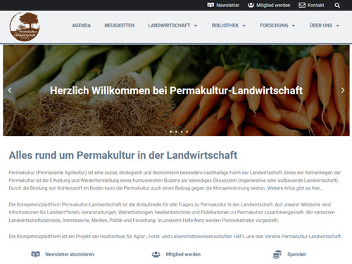 Bild der Webseite der Kompetenzplattform Permakultur-Landwirtschaft